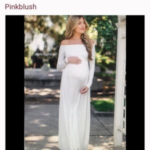 Pink blush White Off Shoulder Maternity Maxi Dress